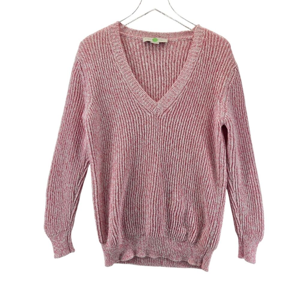 Stella McCartney Sweater Womens Small (38) Pink White Marled V-Neck Cotton Blend